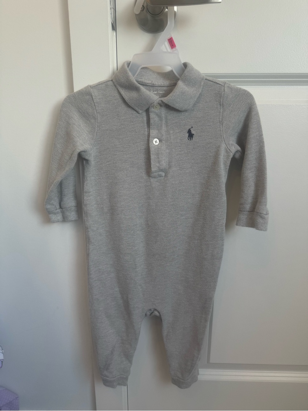 Ralph Lauren Light Gray Knit Baby Polo Romper